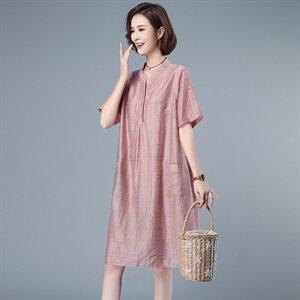 天丝连衣裙女2024夏新款时尚宽松大码中年妈妈薄款直筒中长款裙子图片