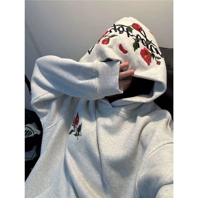 立体花卉刺绣加绒连帽卫衣男女秋冬高级感超火韩版外套WY1050P51，女装短外套，星座1013-5