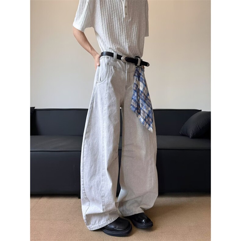 辣到中暑美式高街脏脏破洞牛仔裤宽松直筒阔腿休闲裤RK3029-P51，男装休闲裤，星座412-2