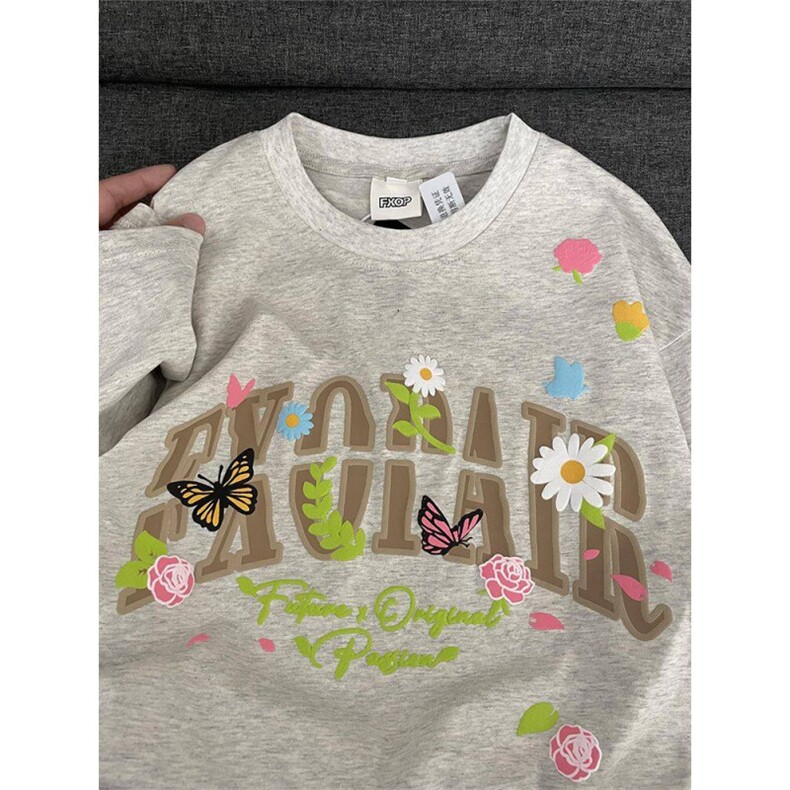 H0534-p35发泡印花蝴蝶情侣短袖t恤女夏季多巴胺半袖宽松别致上衣，女装T恤，星座617A-2