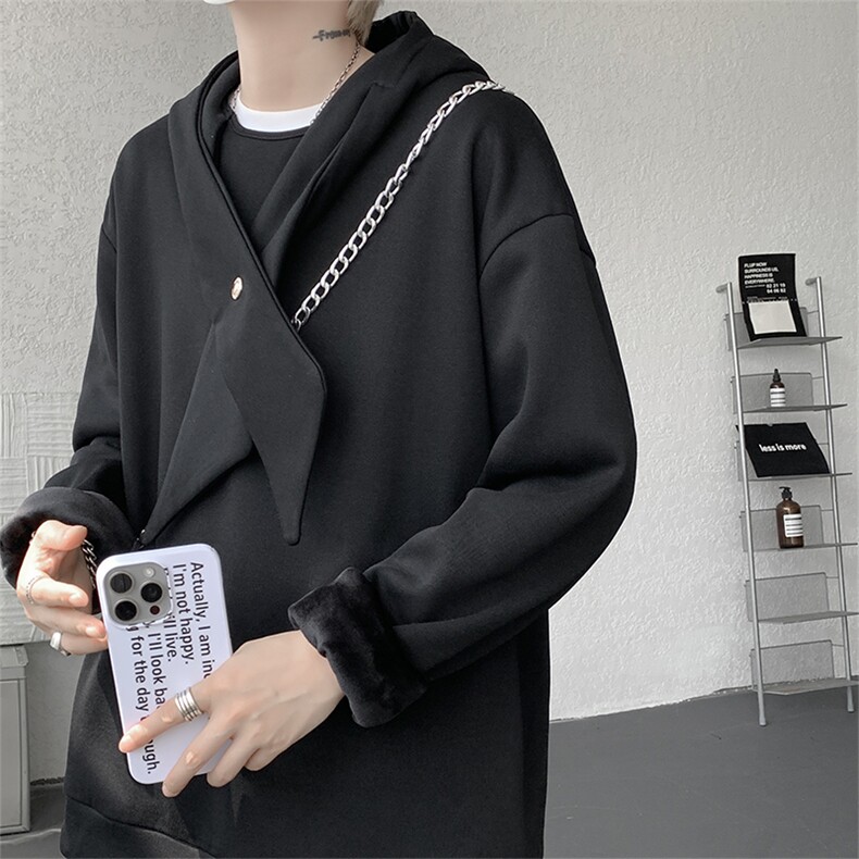 秋冬男士韩系学院风设计自带领带cleanfit长袖卫衣纯色上衣卫衣,男装卫衣,电商B319