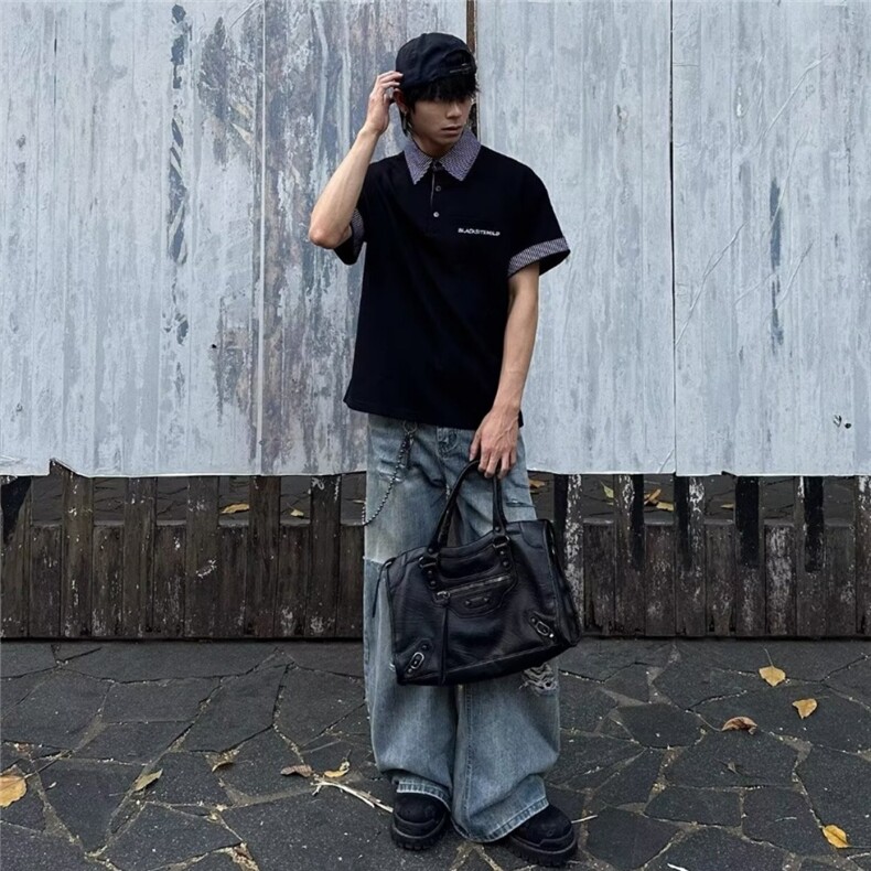 夏季新款美式复古精棉珠地空气层短款短袖polo衫男女上衣YTX71,男装T恤,星座208-5
