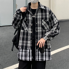 拼接格子夹克男假两件设计感潮流宽松棉衣外套JK02271-P80，男装夹克，星座308B-1