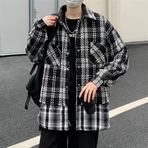 拼接格子夹克男假两件设计感潮流宽松棉衣外套JK02271-P80图片