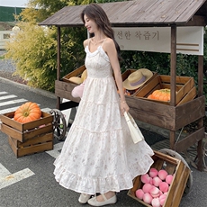 法式小清新碎花连衣裙套装女2025夏新款甜美减龄开衫吊带裙两件套，女装套装/套裙，2C176