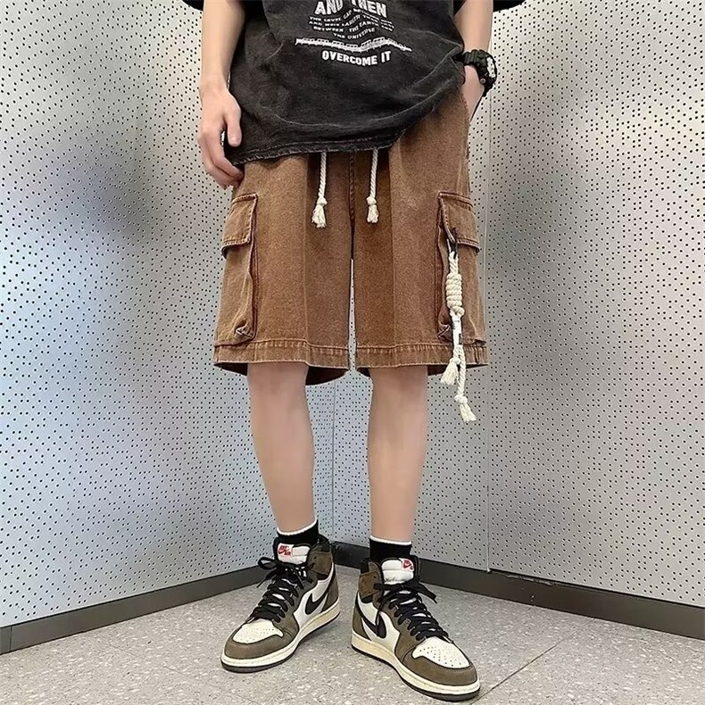工装牛仔短裤男士夏薄潮休闲中裤男生宽松大码五分裤子BM6702P38,男装牛仔裤,星座1013-5