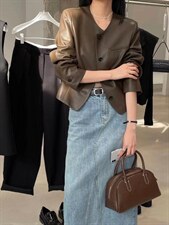 2022秋季新款时尚百搭宽松欧货潮流高级感高街百搭皮衣，女装皮衣，L·H·X