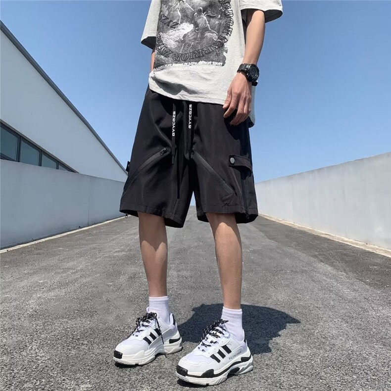 直筒男休闲裤工装裤宽松型青春流行潮五分裤时尚潮牌纯色夏季,男装休闲裤,四季星座218-1