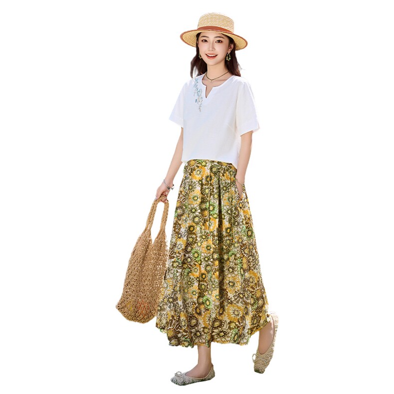 夏季薄款纯棉碎花半身裙女2026新款时尚气质妈妈洋气减龄休闲裙子,女装半身裙,倪叶myz