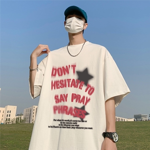 ！港风 23夏季时尚复古星星印花短袖T恤T6099P25控38图片