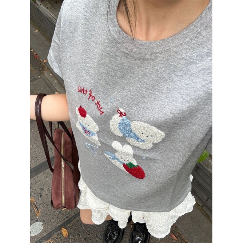 H0944-P35毛巾绣230克螺纹领包边拉肩休闲短袖T恤，女装T恤，星座617A-2