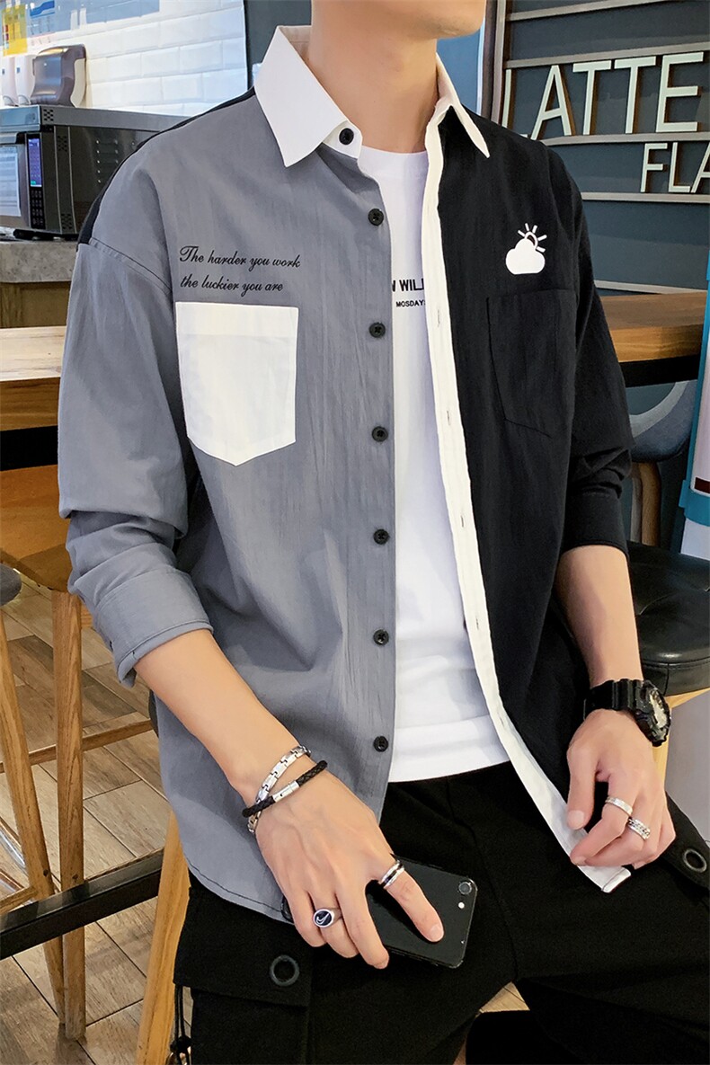 秋季衬衫男长袖休闲百搭男士日系宽松衬衣潮DS937T,男装衬衫,电商A102