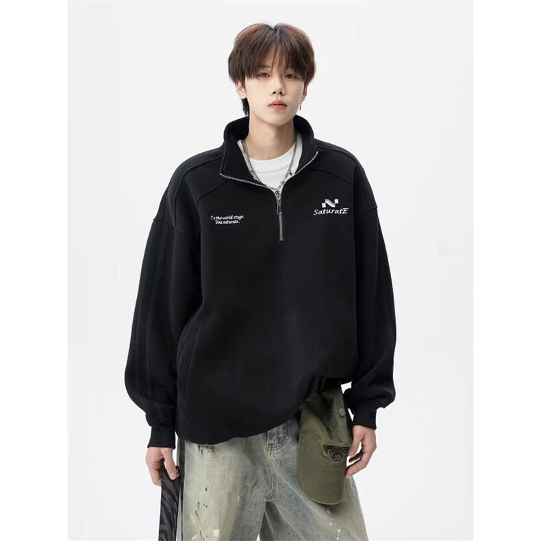 半拉链卫衣男生秋冬季2025新款刺绣无帽上衣潮流情侣外套WYX22，女装短外套，星座516A