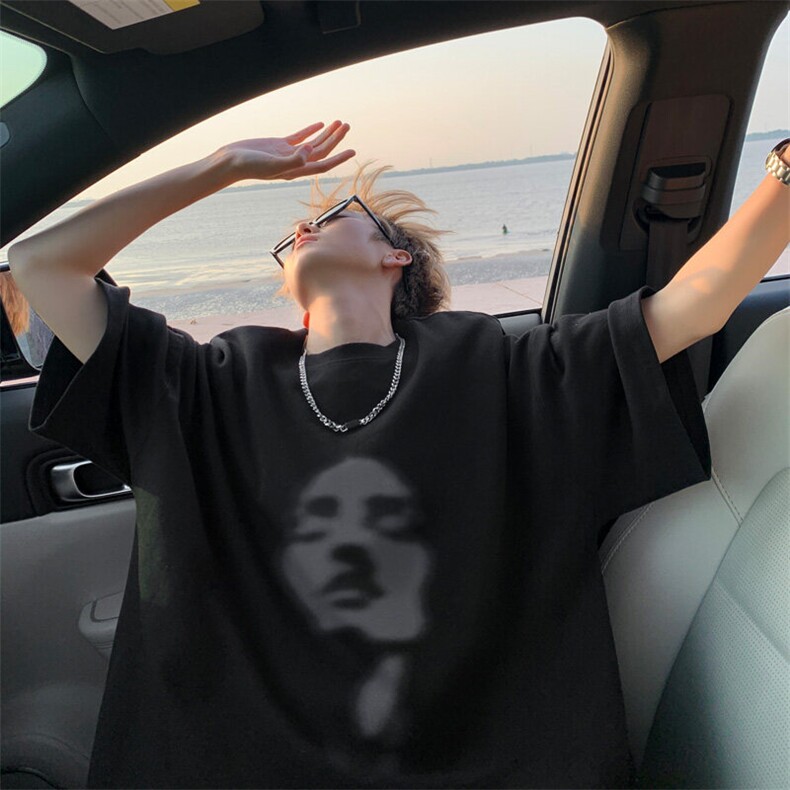 橘橙色字母印花t恤阳光干净男生穿搭纯棉短袖美式hiphop重磅半袖,男装T恤,电商B316