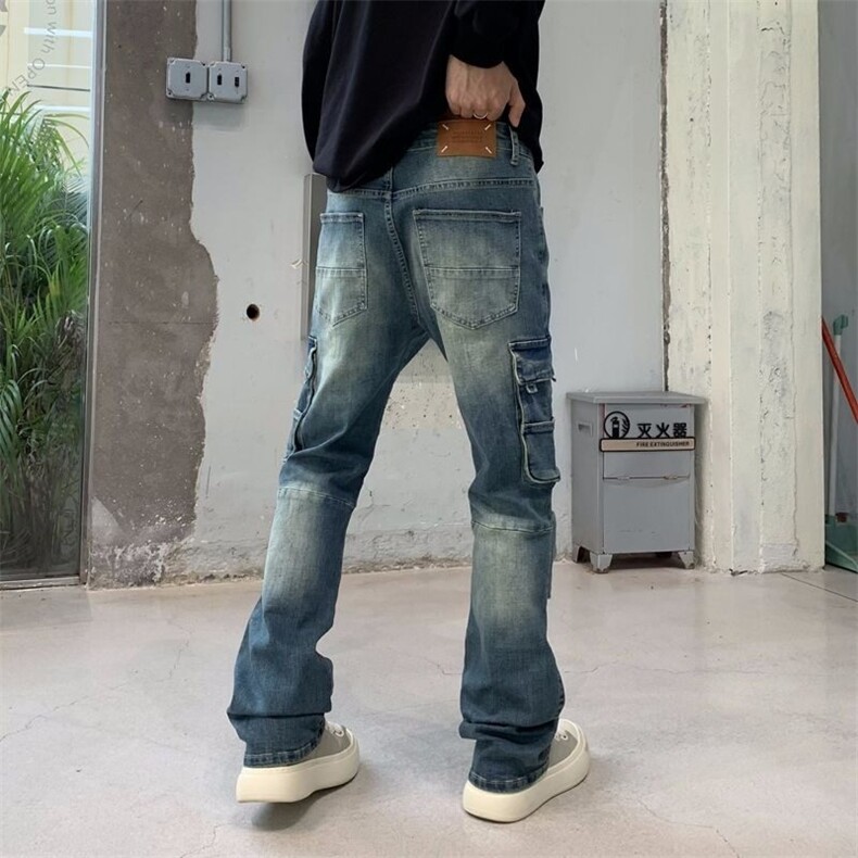 机能风黑色工装裤男大口袋直筒痞帅微喇显瘦修身休闲长裤NWY20,男装牛仔裤,星座1116A（原606A-3）