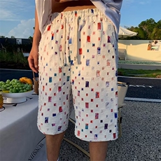 oversize格子短裤男款夏季潮牌痞帅炸街休闲5五分中裤设计感小众，男装休闲裤，星座601-2