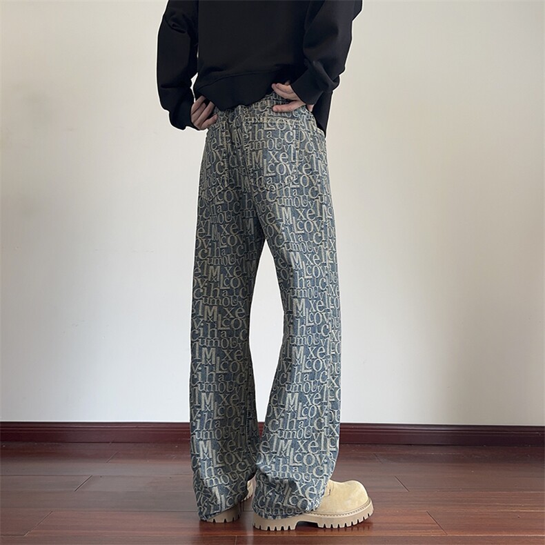 B221美式ins高街暗黑宽松直筒提花牛仔裤LK24395-特P52控88,男装牛仔裤,电商B221