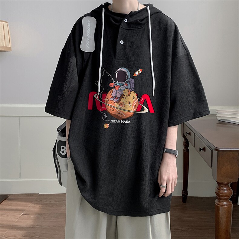 连帽短袖t恤男大码胖子带帽五分袖中袖LD54287-P45,男装T恤,电商A040