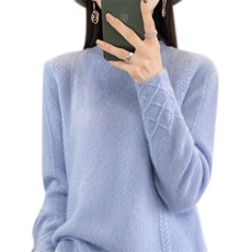 100%纯羊毛衫女25秋冬新款宽松卷边半高领套头毛衣针织打底羊绒衫，女装羊毛衫，琳尚羊绒