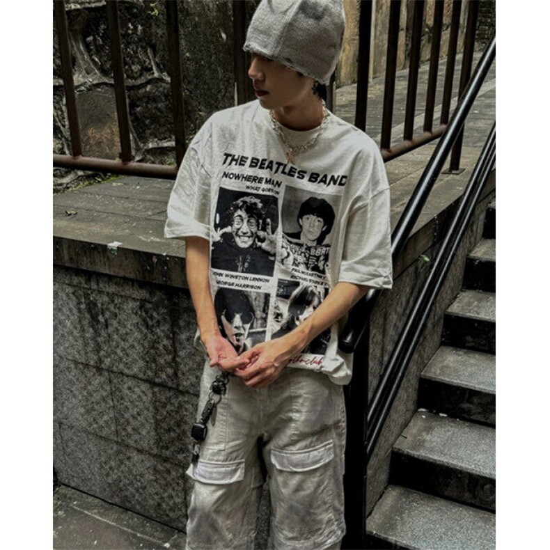 复古乐队人物数码直喷cleanfit短袖T恤短宽版型ins上衣T475,男装T恤,星座1116A（原606A-3）