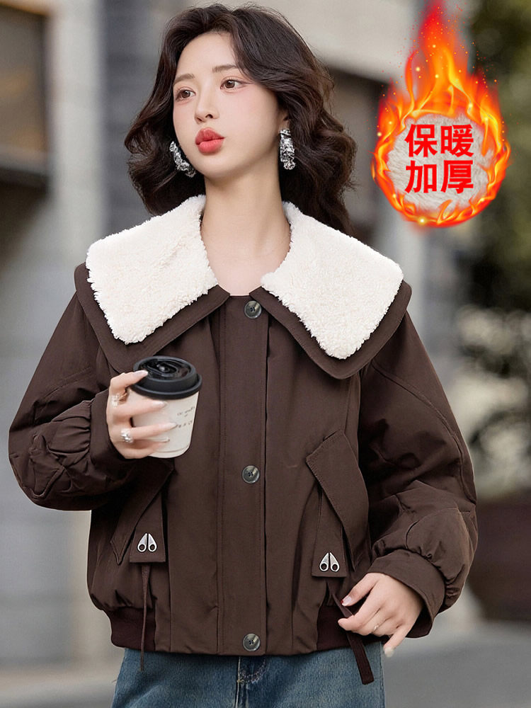（现货）冬季新款时尚保暖棉服加绒加厚外套娃娃领棉衣女短款,女装棉衣/棉服,韩蔻秀