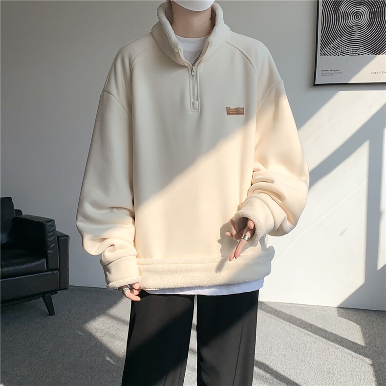 WY10180-特P65重磅美式可翻领大码立领绒感半拉链卫衣外套,女装短外套,电商A059