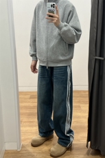 B221美式ins高街小众宽松三条杠运动牛仔裤LK23130-P60控78，男装牛仔裤，电商B221