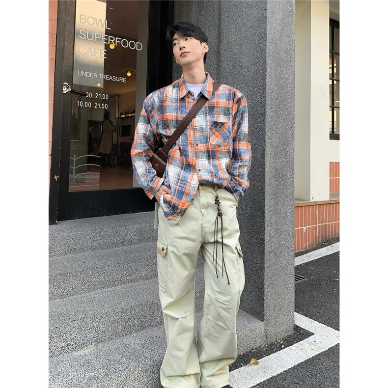 小香风外套男潮牌格子毛呢上衣休闲青少年帅气衬衫式男CS365,男装衬衫,星座208-5