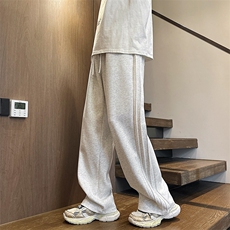 休闲裤男2024春季新款港风宽松重磅华棉阔腿裤学生卫裤K8072-P38，男装休闲裤，星座214-3