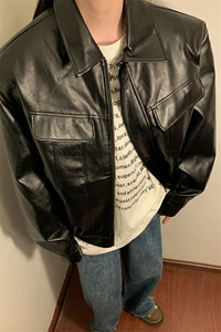 中性工装皮衣情侣女潮机车皮衣大码M-5XL夹克男JK77869P85控138图片