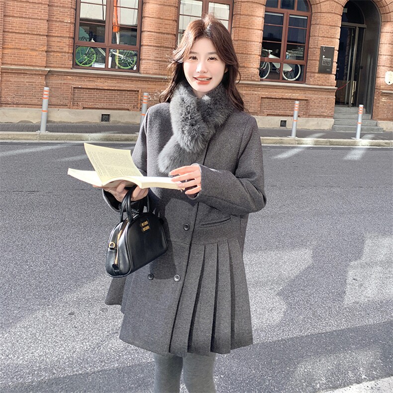 狐狸毛围脖收腰西装外套女羽绒内胆毛呢大衣6116P275K428[90绒],女装毛呢外套,维壹