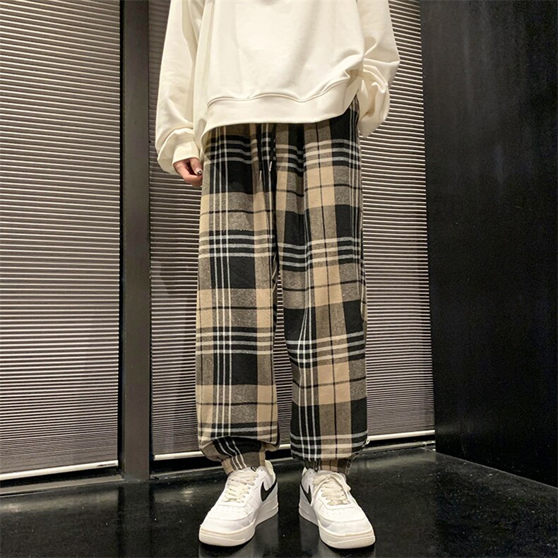 D321-1-DM184-P45男装新款港风宽松休闲束脚格子运动裤,女装休闲裤,电商D321-1