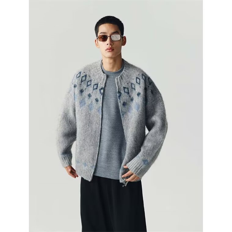 W598-P68冬季新品古着费尔岛氛针织衫男女同款开衫毛衣保暖外套,男装针织衫/毛衣,星座911-1