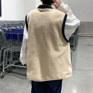 港风颗粒绒羊羔毛加厚秋冬背心棉马甲工装无袖夹克外套 W1541-P43图片