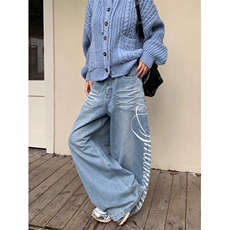 美式街头个性休闲趣味直筒宽松阔腿牛仔裤男女长裤，男装牛仔裤，四季星座505