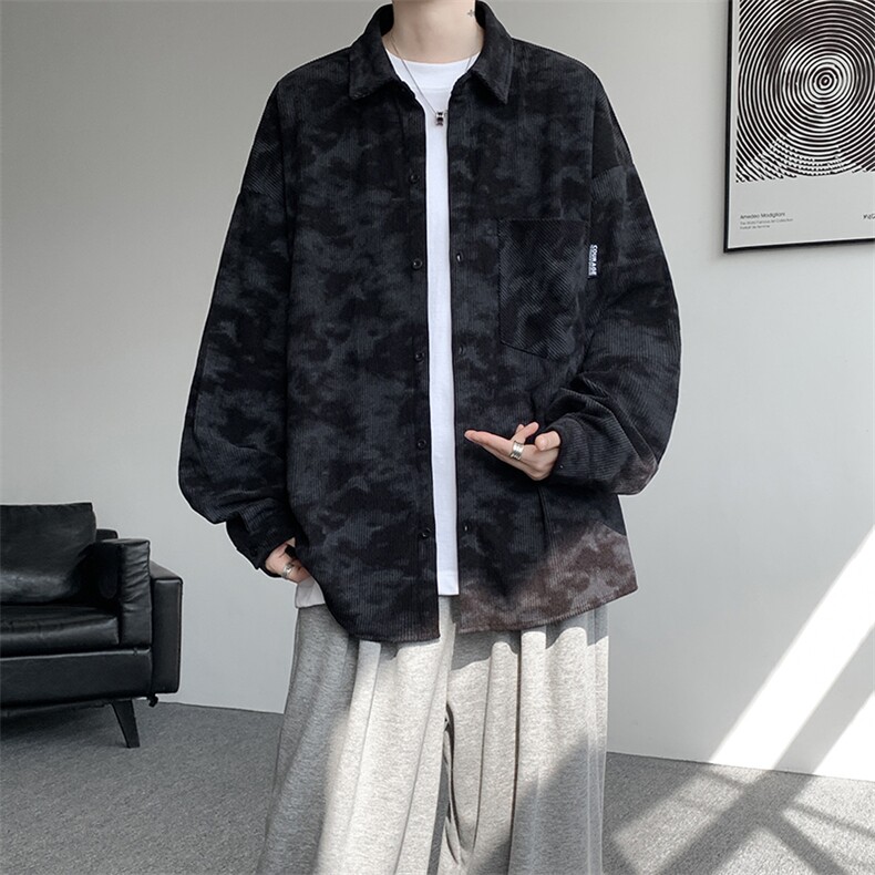 衬衫男秋季新款港风宽松大码灯芯绒扎染长袖衬衫CS8108-P42，男装衬衫，星座214-3