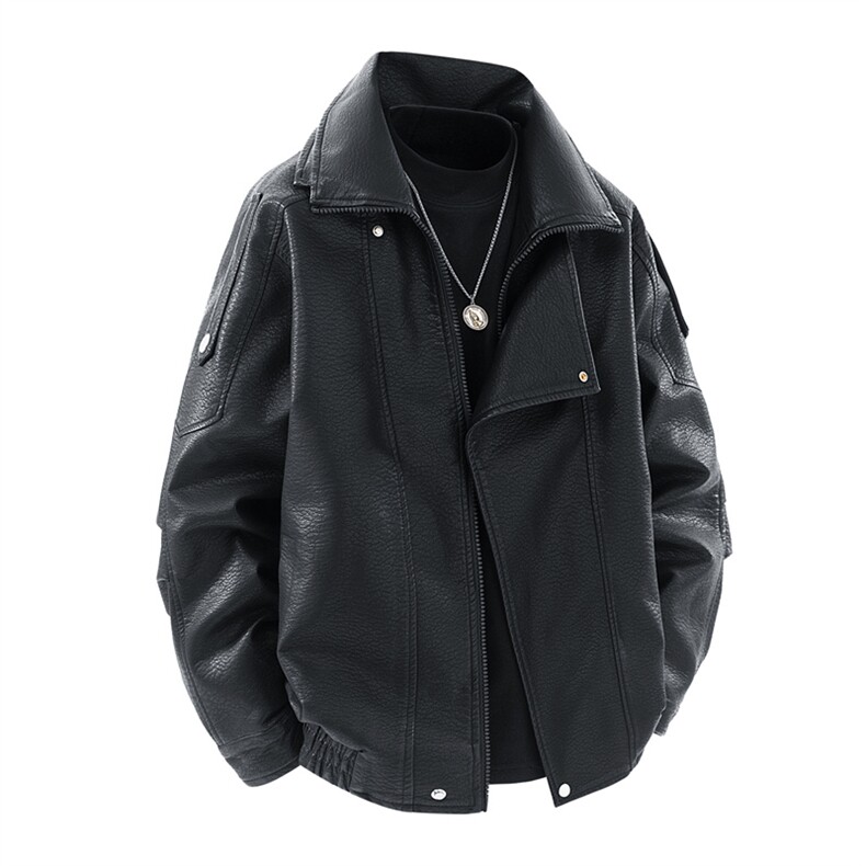 得物二开嘻哈街头机车服男士PU皮衣宽松潮牌外套痞帅JK1191-P90,男装皮衣,星座1103-3