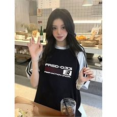 抖音得物品质二开240克宽松纯棉美式潮牌插肩三杠织带短袖T恤，男装T恤，电商A486