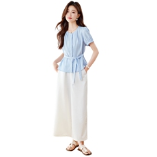 减龄穿搭一整套套装女2025夏季新款洋气短袖衬衫上衣阔腿裤两件套，女装套装/套裙，慕咨