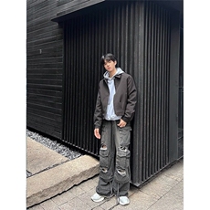 短款灰色外套男秋冬潮牌美式拉链翻领行政夹棉加厚夹克，男装夹克，星座218-1（原230）