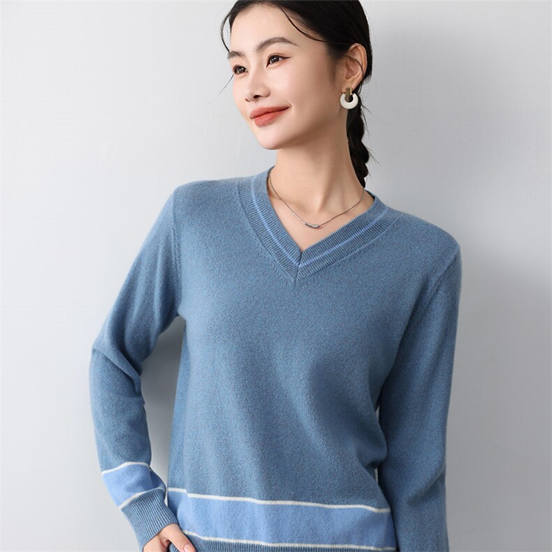 秋冬季新款舒适时尚百搭柔V领纯色打底羊毛衫,女装羊毛衫,琳尚羊绒