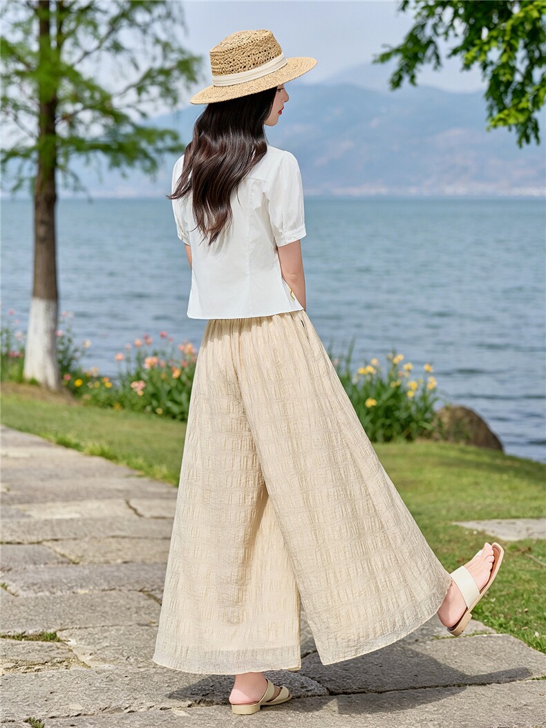 轻熟风时尚小翻领衬衫套装女2026夏气质印花上衣裙裤优雅两件套,女装套装/套裙,水衣源