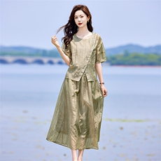 蓝色连衣裙套装女2025新款韩系夏日穿搭一整套短袖吊带裙子三件套，女装套装/套裙，靓衣阁