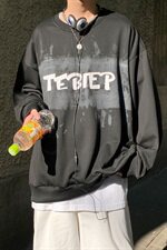 703-WW005秋季基础款泼漆效果印花圆领套头卫衣，男装卫衣，星座703