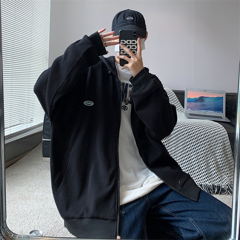 男夹克青少年春季连帽华夫格开衫外套J09P35,男装夹克,星座1116-2