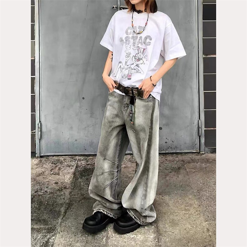 潮牌做旧直筒阔腿裤宽松复古牛仔裤-NZ614-网络图,男装牛仔裤,星座1002-2