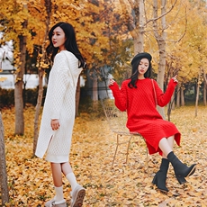针织衫/毛衣纯色套头件2021年春季长袖厚中长款修身休闲，女装针织衫/毛衣，奕阳依阁
