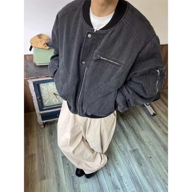 新款休闲美式复古水洗工装牛仔帆布外套男款短款夹克上衣,男装工装外套,星座506A