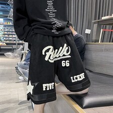 美式复古街头嘻哈休闲短裤男ins潮牌字母刺绣运动五分裤DK612-P33图片