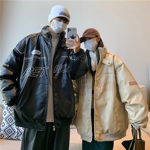 情侣装 美式PU皮棉衣冬季加厚棉服潮牌机车外套ins男 D233 P128图片